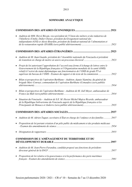 Session Parlementaire 2020 / 2021 – CR N° 10 – Semaine Du 7 Au 13 Décembre 2020 2916