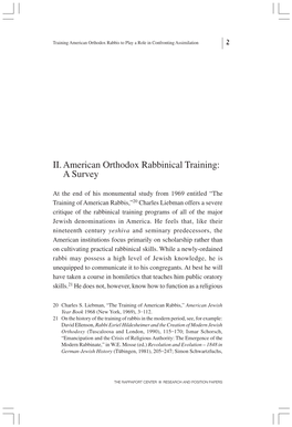 II. American Orthodox Rabbinical Training: a Survey