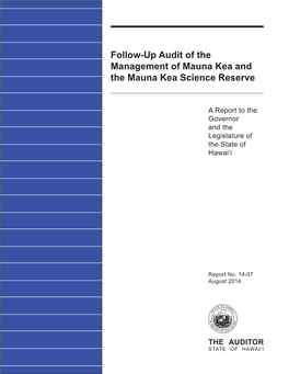 Follow-Up Audit of the Management of Mauna Kea and the Mauna Kea Science Reserve