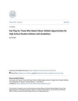 Fair Play for Those Who Need It Most: Athletic Opportunities for High School Student Athletes with Disabilities