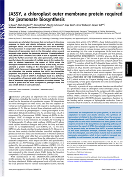 JASSY, a Chloroplast Outer Membrane Protein Required for Jasmonate Biosynthesis