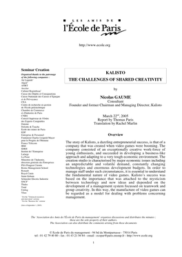 KALISTO the CHALLENGES of SHARED CREATIVITY Nicolas