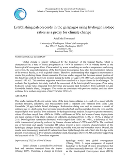 Establishing Paleorecords in the Galapagos Using Hydrogen Isotope Ratios As a Proxy for Climate Change