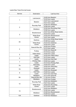 Leeds New Years Eve Last Buses
