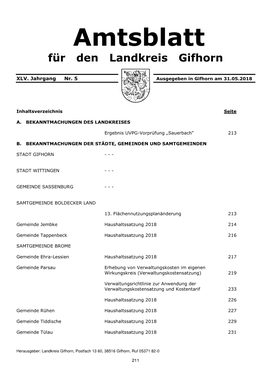 Amtsblatt Für Den Landkreis Gifhorn