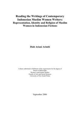 Reading the Writings of Contemporary Indonesian Muslim Women Writers: Representation, Identity and Religion of Muslim Women in Indonesian Fictions