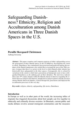 Ethnicity, Religion and Acculturation Among Danish Americans in Three