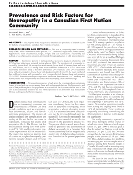 Prevalence and Risk Factors for Neuropathy in a Canadian First Nation Community