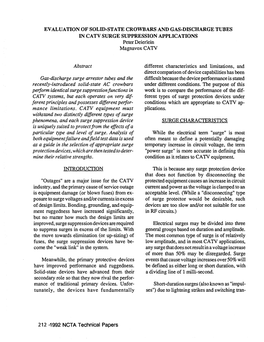 EVALUATION of SOLID-STATE CROWBARS and GAS-DISCHARGE TUBES in CATV SURGE SUPPRESSION APPLICATIONS Peter Deierlein Magnavox CATV