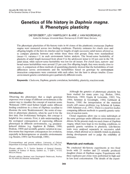 Genetics of Life History in Daphnia Magna. II. Phenotypic Plasticity