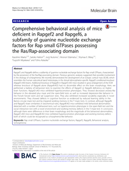 Comprehensive Behavioral Analysis of Mice Deficient in Rapgef2 And