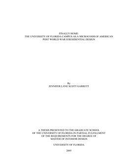 Finally Home: the University of Florida Campus As a Microcosm of American Post World War Ii Residential Design