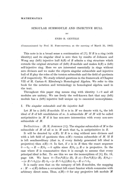 Singular Submodule and Injective Hull