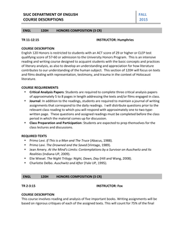 Course Descriptions, English, Fall 2015