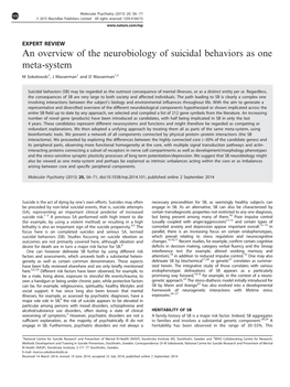 An Overview of the Neurobiology of Suicidal Behaviors As One Meta-System