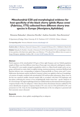 Mitochondrial COI and Morphological Evidence for Host Specificity of The