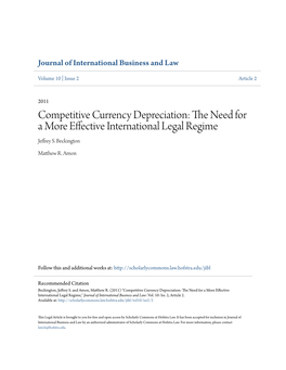 Competitive Currency Depreciation: the Eedn for a More Effective International Legal Regime Jeffrey S