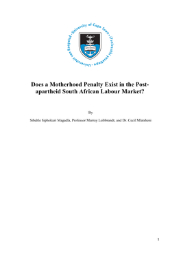 Does a Motherhood Penalty Exist in the Post- Apartheid South African Labour Market?