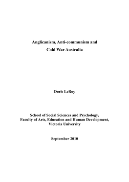 Anglicanism, Anti-Communism and Cold War Australia