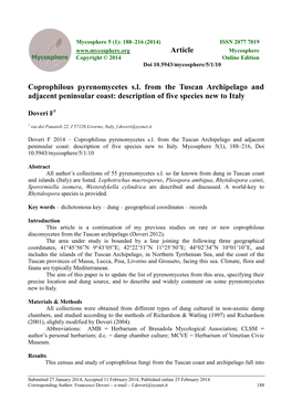 Coprophilous Pyrenomycetes S.L. from the Tuscan Archipelago and Adjacent Peninsular Coast: Description of Five Species New to Italy