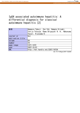 Igg4 Associated Autoimmune Hepatitis: a Differential Diagnosis for Classical Autoimmune Hepatitis [2]