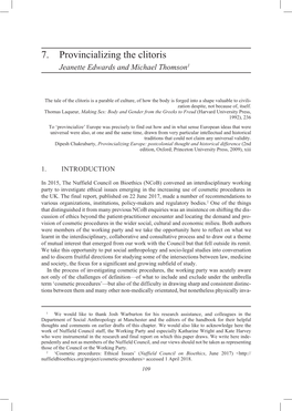 7. Provincializing the Clitoris Jeanette Edwards and Michael Thomson1