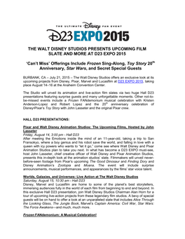 The Walt Disney Studios Presents Upcoming Film Slate and More at D23 Expo 2015