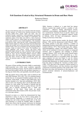 Felt Emotions Evoked at Key Structural Moments in Drum and Bass Music Katarzyna Glancey Durham University