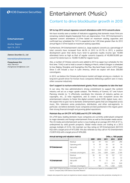 Entertainment (Music) Content to Drive Blockbuster Growth in 2013