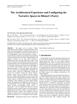 The Architectural Experience and Configuring the Narrative Spaces in Hikmet's Poetry
