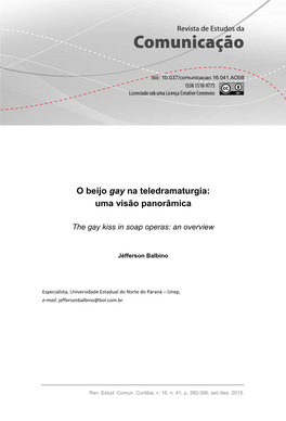 O Beijo Gay Na Teledramaturgia: Uma Visão Panorâmica