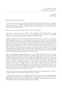 The ISP Column Revisiting Apple and Ipv6