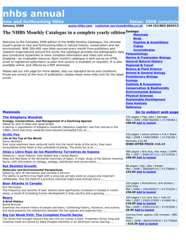 Nhbs Annual New and Forthcoming Titles Issue: 2008 Complete January 2009 Customer.Services@Nhbs.Co.Uk +44 (0)1803 865913