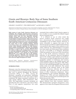 Body Size of Some Southern South American Cretaceous Dinosaurs