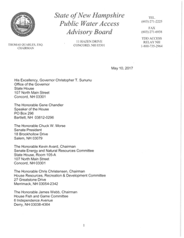 2016 Annual Report to the Public Water Access Advisory Board Programs and Activities of the NH Department of Environmental Services