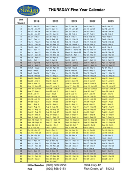 Thursday 5 Year Calendar 20172021.Xlsx