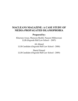 Macleans Magazine: a Case Study of Media-Propagated