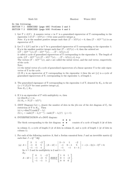 Math 531 Handout Winter 2012 Do the Following. SECTION 7.1 EXERCISES (Page 495) Problems 2 and 3 SECTION 7.2 EXERCISES (Page