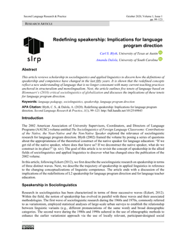Redefining Speakership: Implications for Language Program Direction