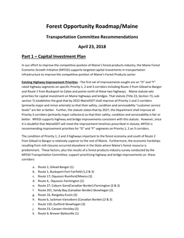 FOR/Maine Transportation Capital Improvement Plan