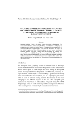 Cultural and Religious Aspects of Sculptures Discovered from Somapura Vihara, Naogaon: a Case Study of Sculptures Displayed at Paharpur Site Museum