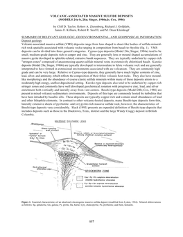 VOLCANIC-ASSOCIATED MASSIVE SULFIDE DEPOSITS (MODELS 24A-B, 28A; Singer, 1986A,B; Cox, 1986)