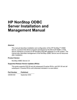 HP Nonstop ODBC Server Installation and Management Manual