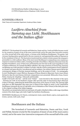 Luzifers-Ab Schied from Samstag Aus Licht. Stockhausen and the Italian Affair