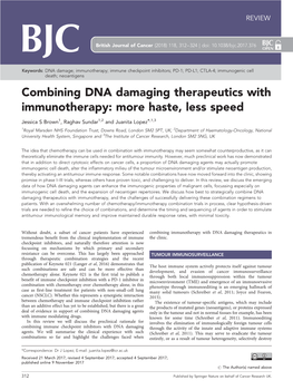 Combining DNA Damaging Therapeutics with Immunotherapy: More Haste, Less Speed