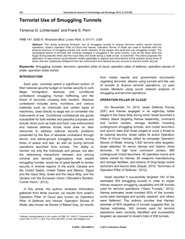 Terrorist Use of Smuggling Tunnels