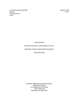 J a RANCH HEADQUARTERS HABS TX-3530 Paloduro TX-3530 Armstrong County Texas