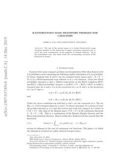 Arxiv:1907.03749V4 [Math.CA] 14 Dec 2019 [0 Rbblt Measures Probability Rnpr Plan Transport P in It of That Description Suppose Explicit Following Terms