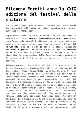 Filomena Moretti Apre La XXIX Edizione Del Festival Della Chitarra