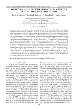 Terrestrial Small Mammal Diversity and Abundance in Taï National Park, Côte D’Ivoire